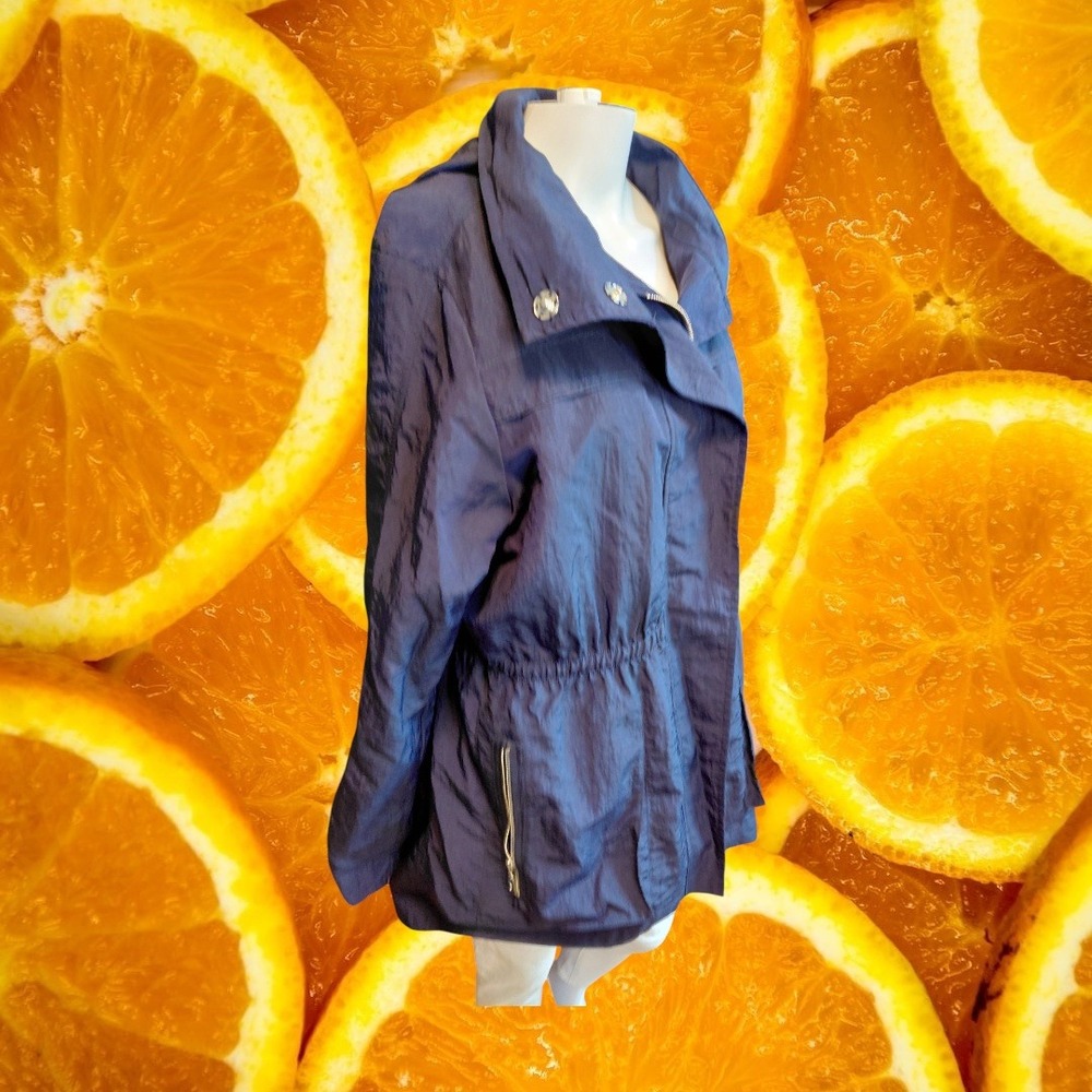 The Fillmore Navy Blue Hooded Windbreaker Jacket Nylon Utility Lightweight Large